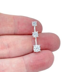 Estate Sterling Silver 925 Cubic Zirconia Three Stone Bar Drop Pendant
